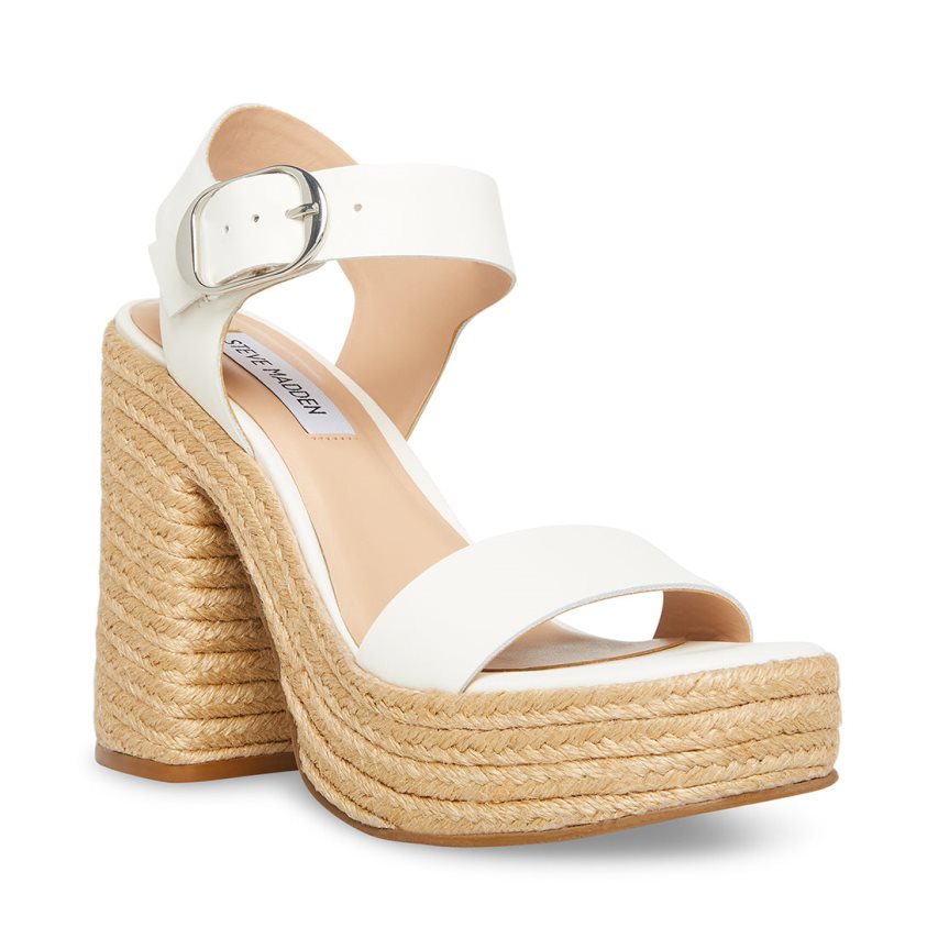 White Steve Madden Janice Leather Women's Heels Sandals | PH 5469FUK